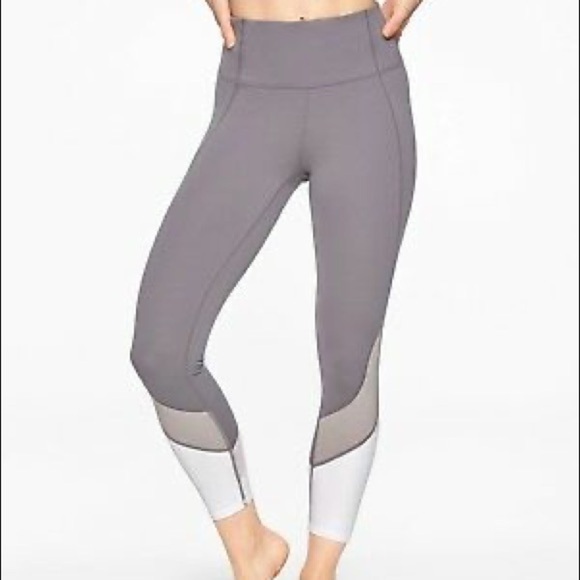 Athleta Salutation 7/8 High Rise Colorblock Tight In Grey & White Silver Bells S - Picture 4 of 13